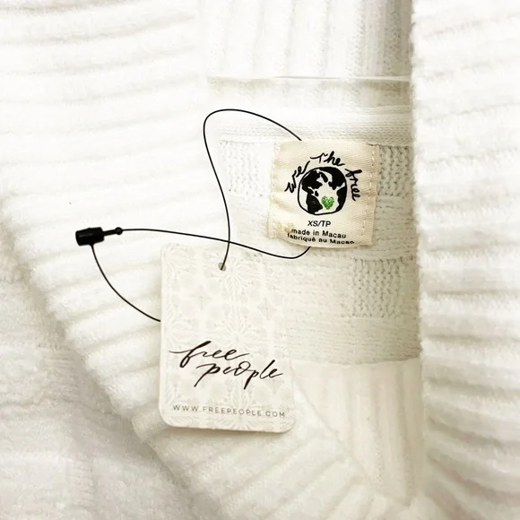 NWT Free People Soul Searcher Checkered Mock Neck Sweater Ivory - Picture 5 of 7